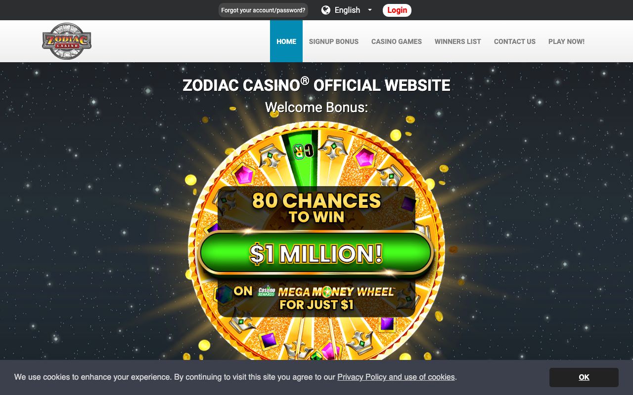 Zodiac Casino lobby screenshot